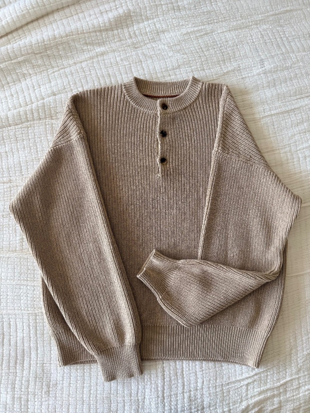 Loro Piana Ribbed Cotton Henley Sweater Size M-L Neutral